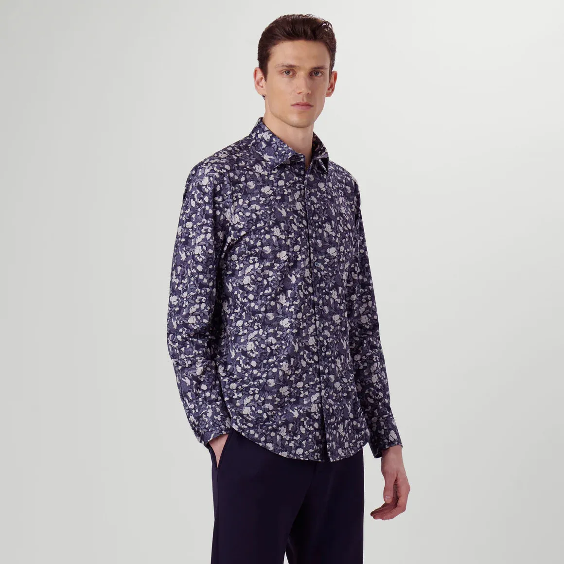 Men's Bugatchi | James Abstract Floral OoohCotton Shirt | Navy