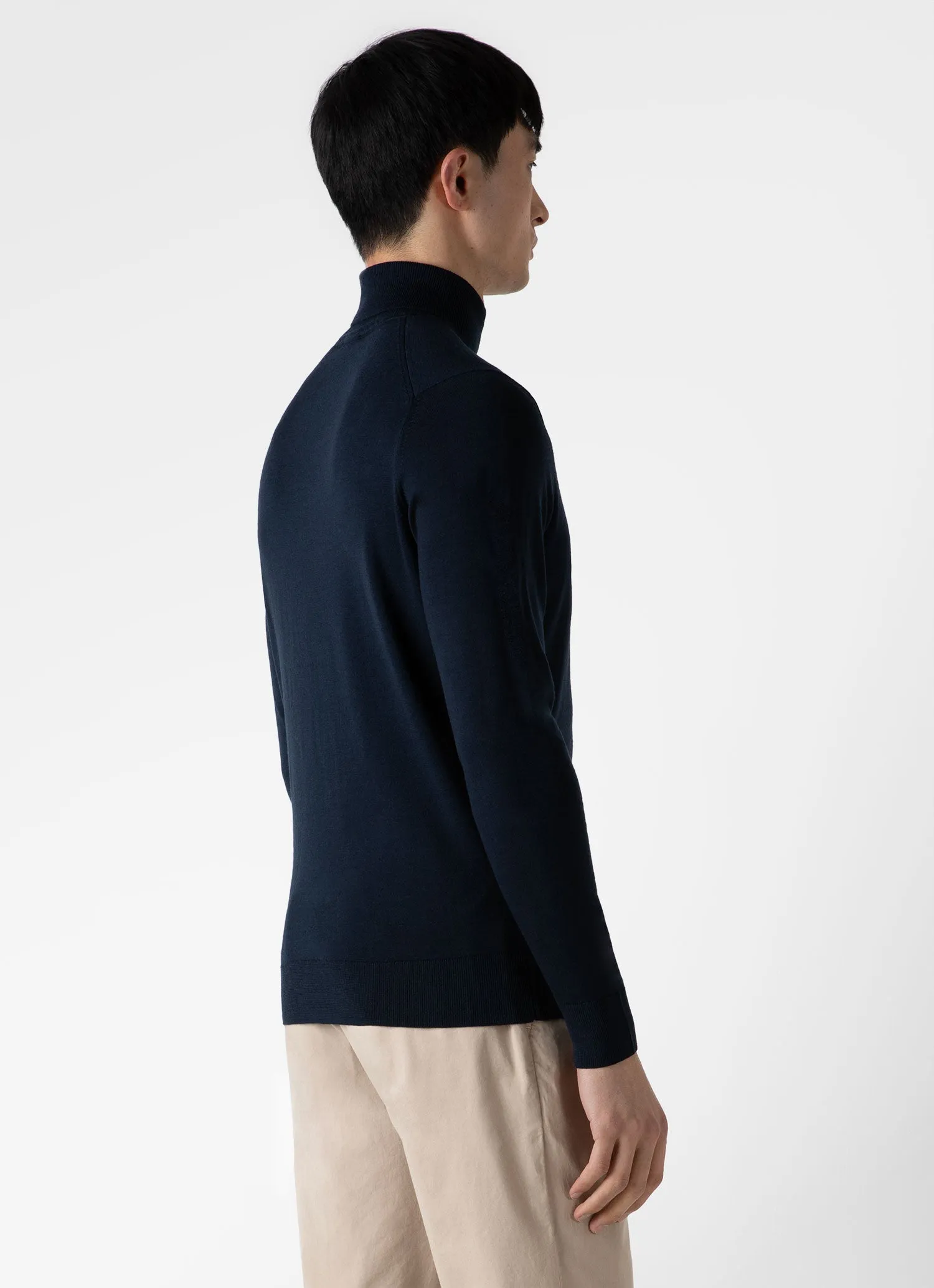 Men's Extra-Fine Merino Roll Neck in Light Navy