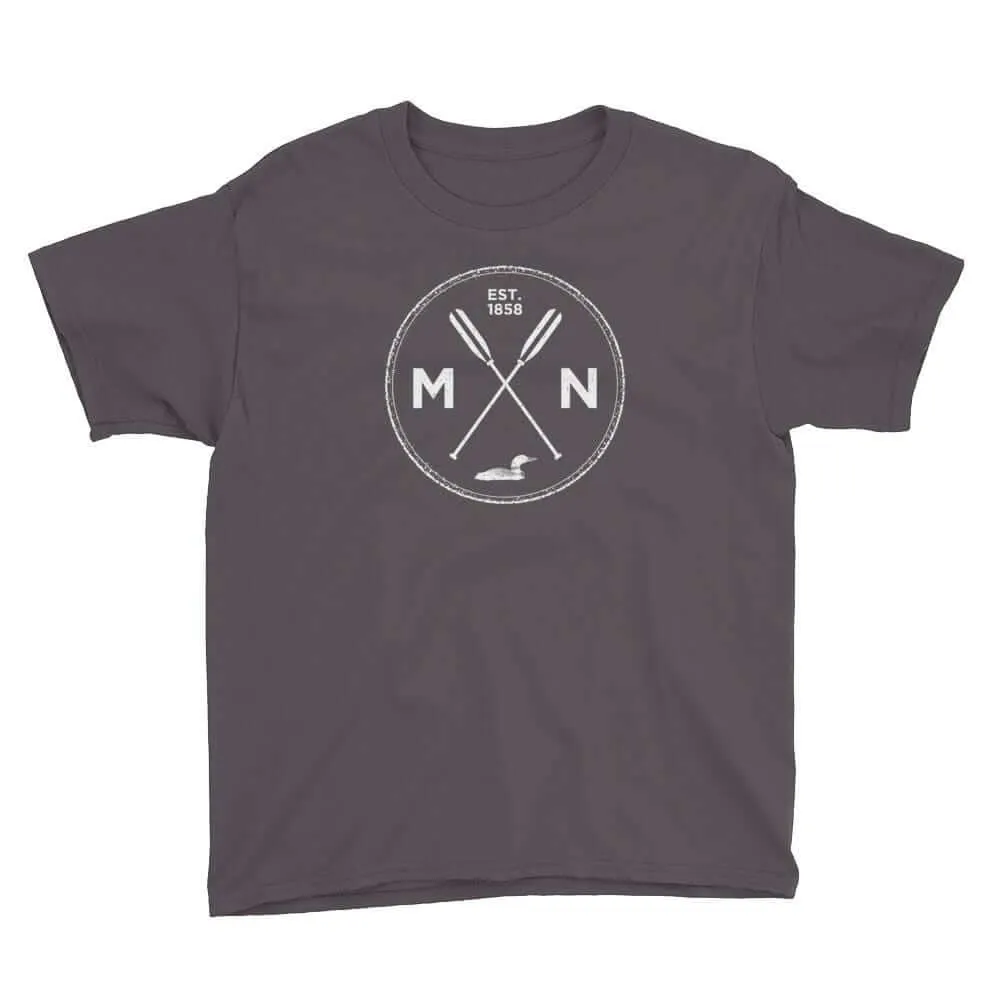 Minnesota Seal - MN, Est 1858, Loon, Oars Youth T-Shirt