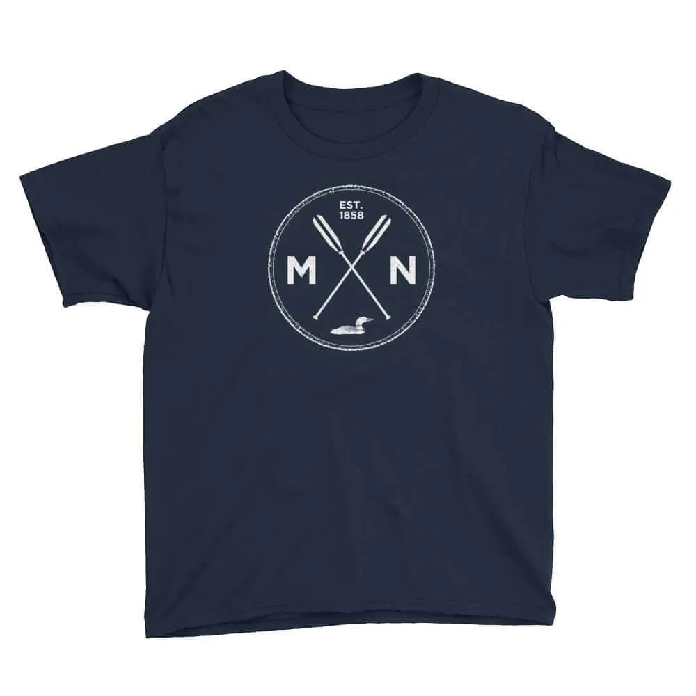 Minnesota Seal - MN, Est 1858, Loon, Oars Youth T-Shirt