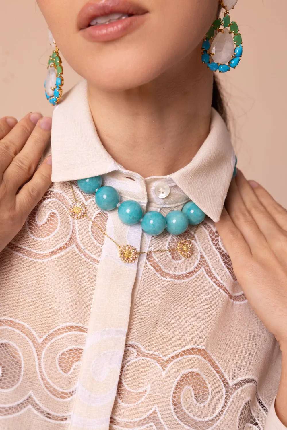 Modern Etruscan Amazonite Beaded Necklace