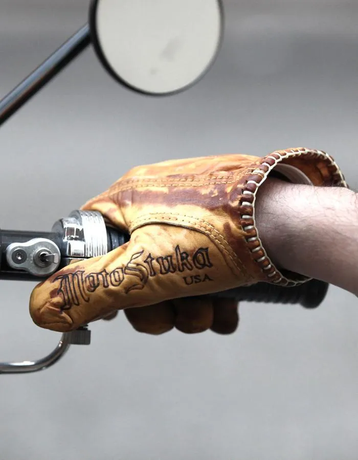 MotoStuka Leather Gloves - Oak