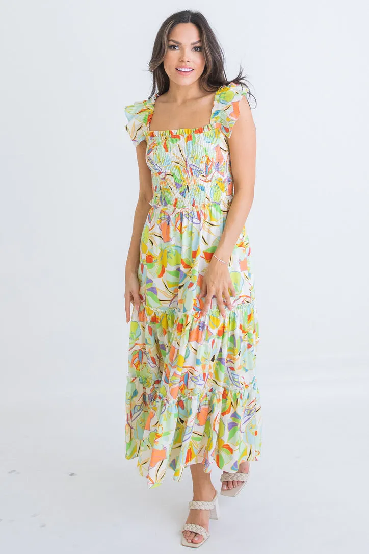 Multi Floral Linen Maxi Dress