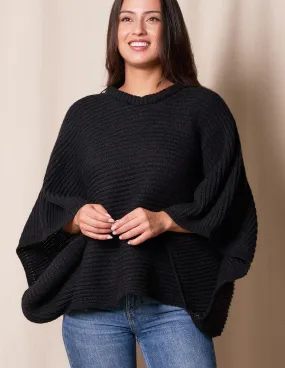 Natalie Cropped Sweater Poncho - Black