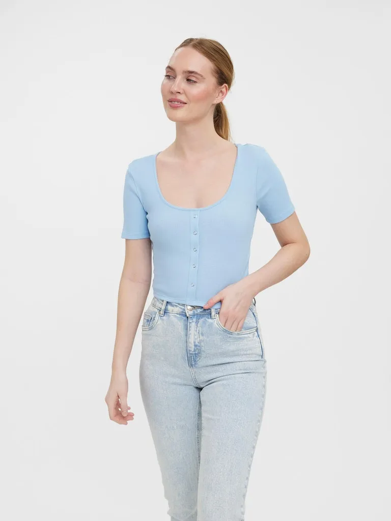 Natasha Button Cotton Crop Top- Colours