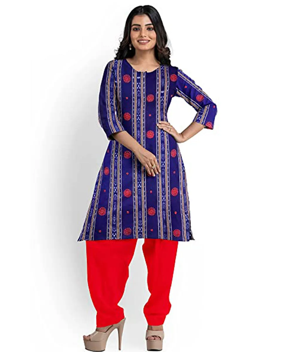 Navy blue red handwoven cotton nuapatna dress material