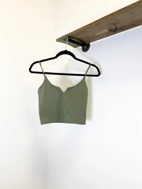 Olive Cropped Notch Neck Top