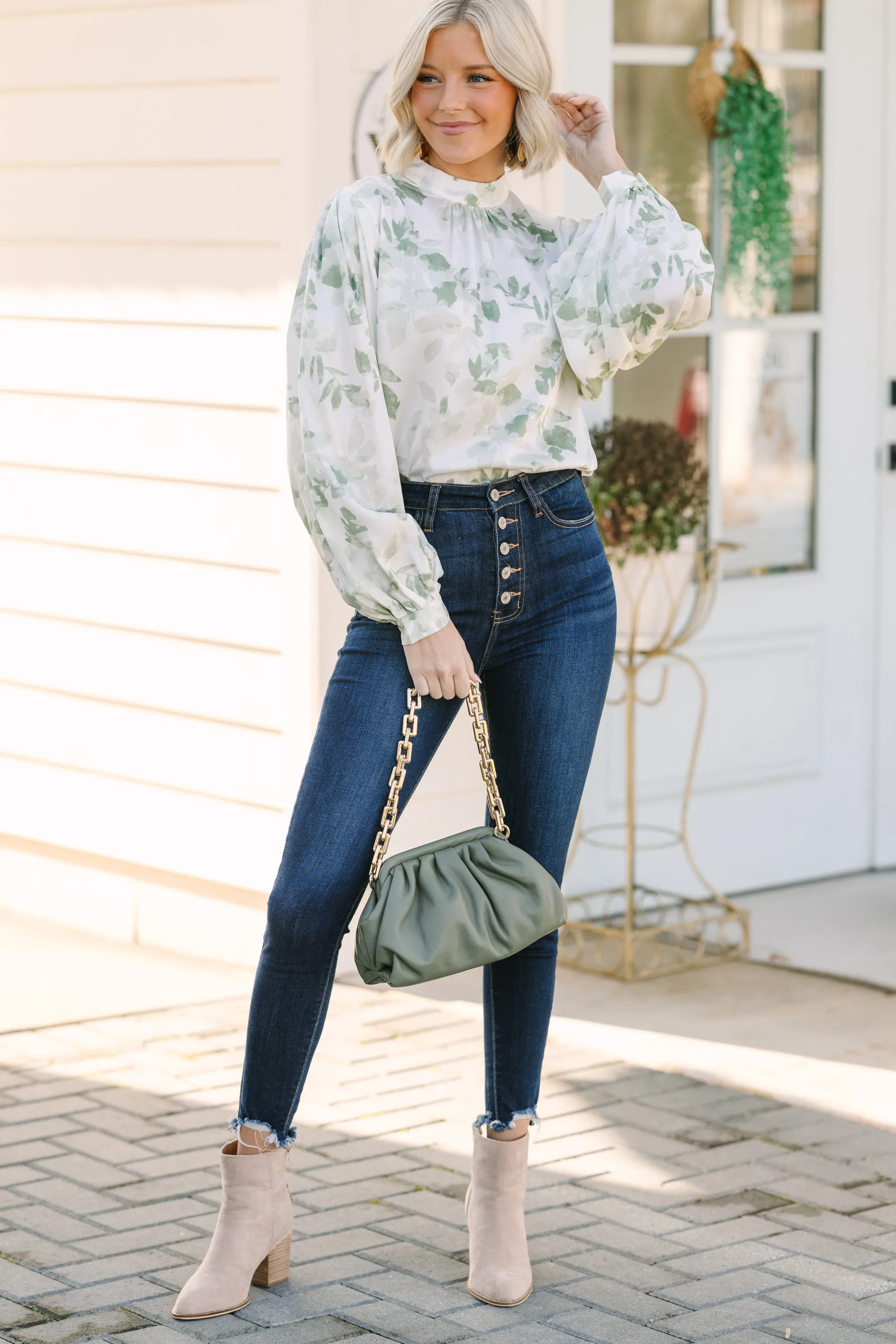 On My Mind Green Floral Blouse