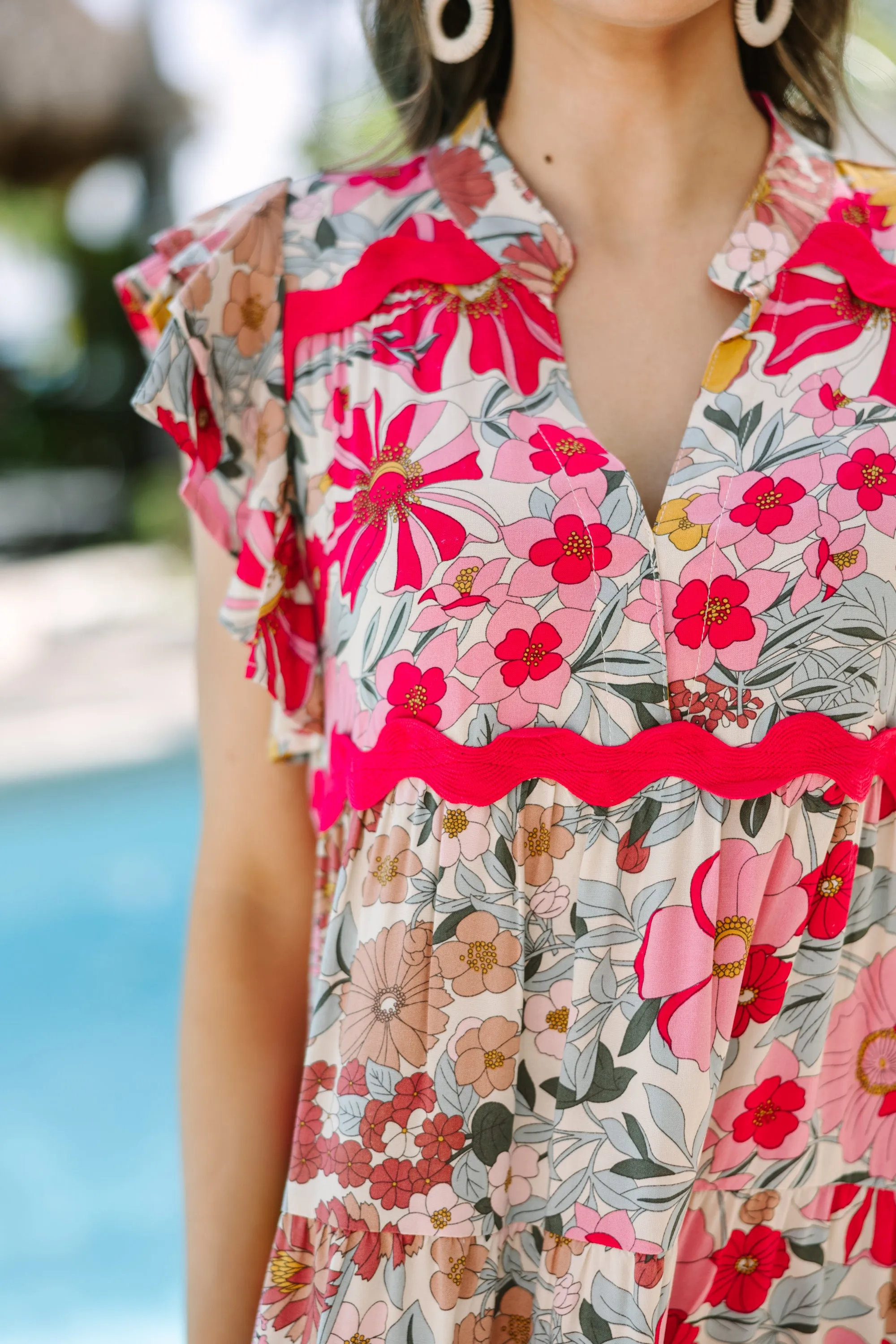 Open Your Heart Rose Pink Floral Midi Dress