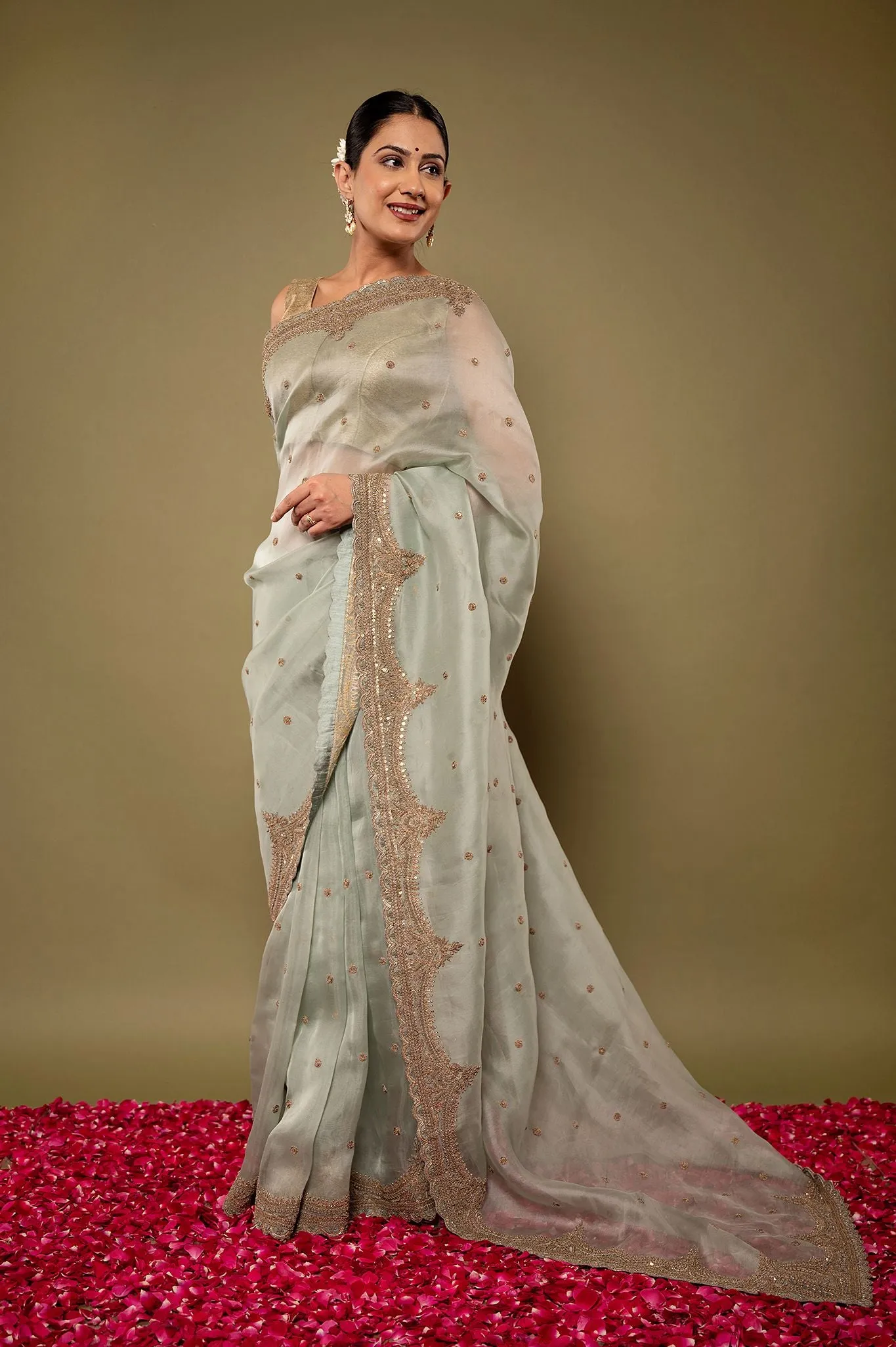 Organza Antique work Saree