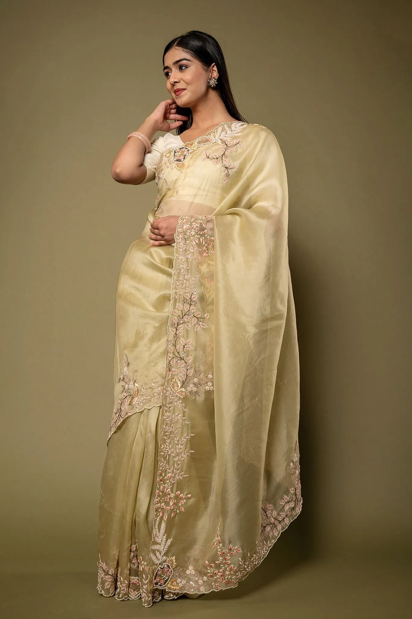 Organza Resham Work Saree