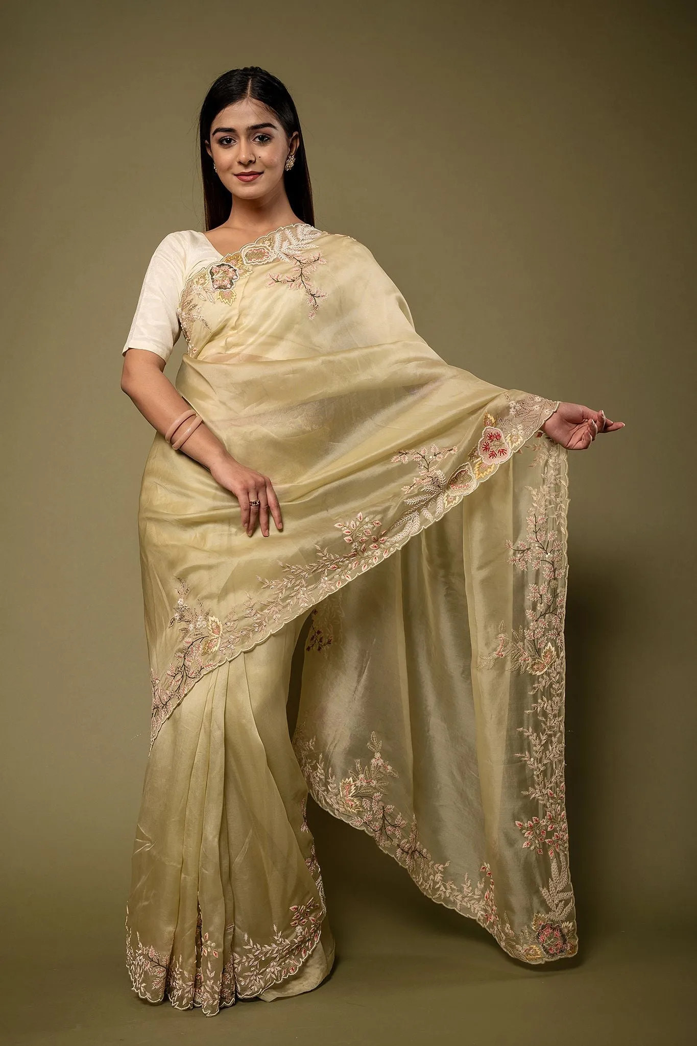 Organza Resham Work Saree