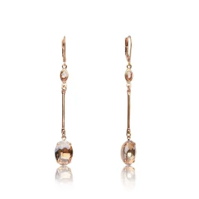 Oval Stone Earrings: Long Drop Gold Oval Stone Earrings