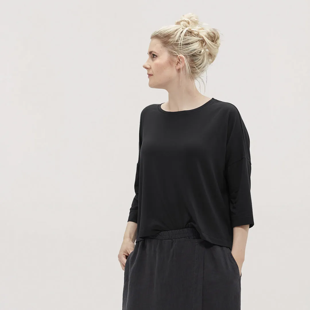 Oversize topp med trekvartsrm i bambulyocell - Black