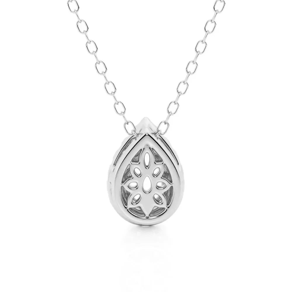 Pear Cut Moissanite Pavé Halo Pendant Necklace