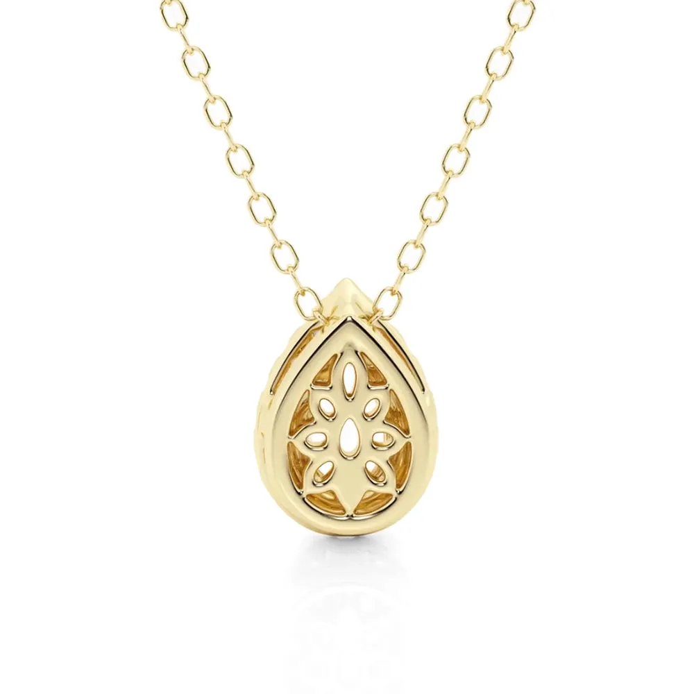 Pear Cut Moissanite Pavé Halo Pendant Necklace