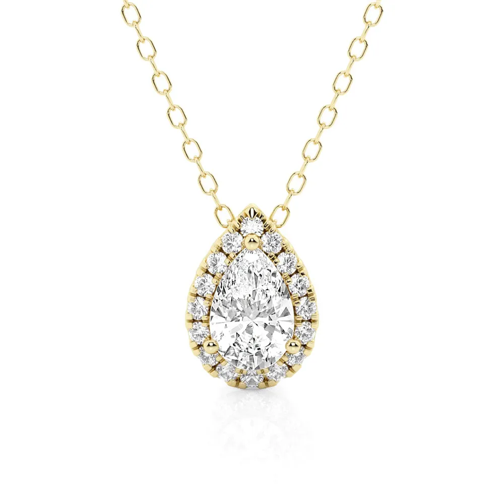 Pear Cut Moissanite Pavé Halo Pendant Necklace