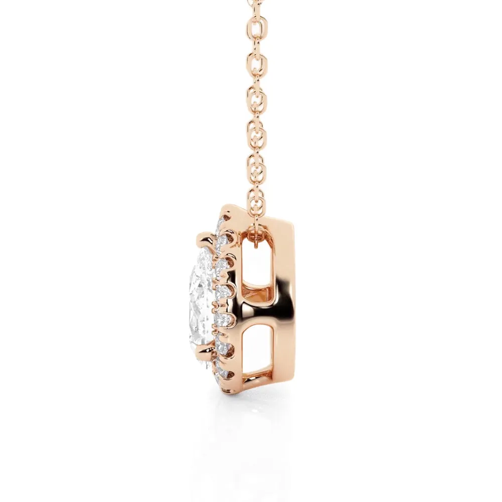 Pear Cut Moissanite Pavé Halo Pendant Necklace