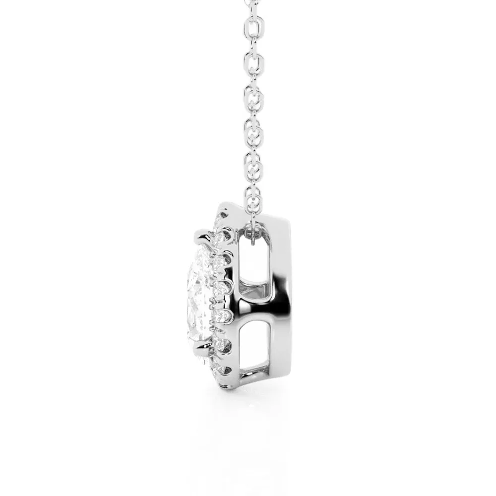 Pear Cut Moissanite Pavé Halo Pendant Necklace