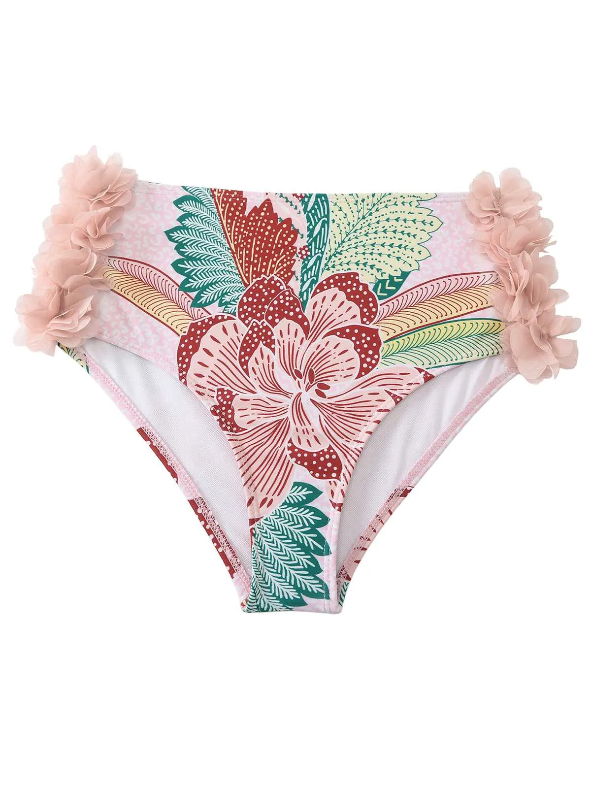 Pink 1950s Spaghetti Strap 3D Floral Swimsuit