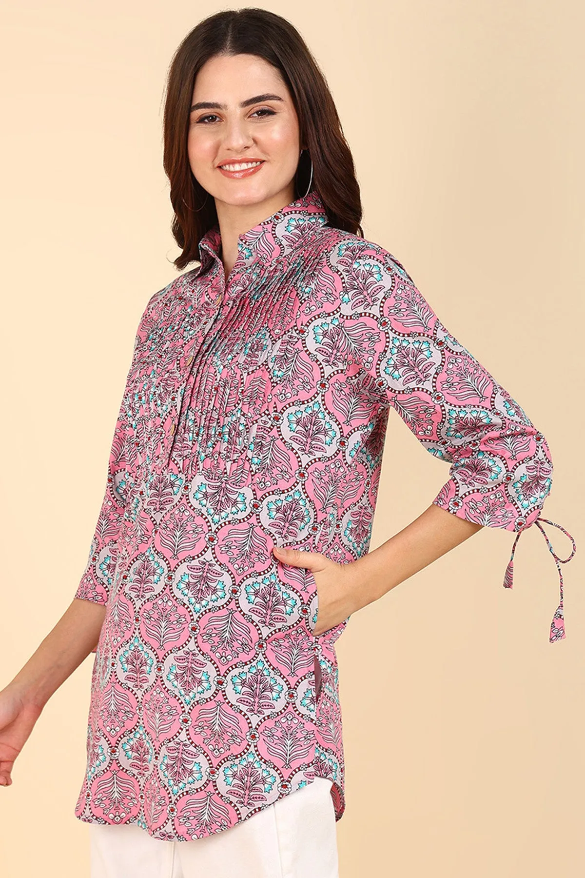 Pink Floral Printed 100% Soft Cotton Zipless Maternity Top