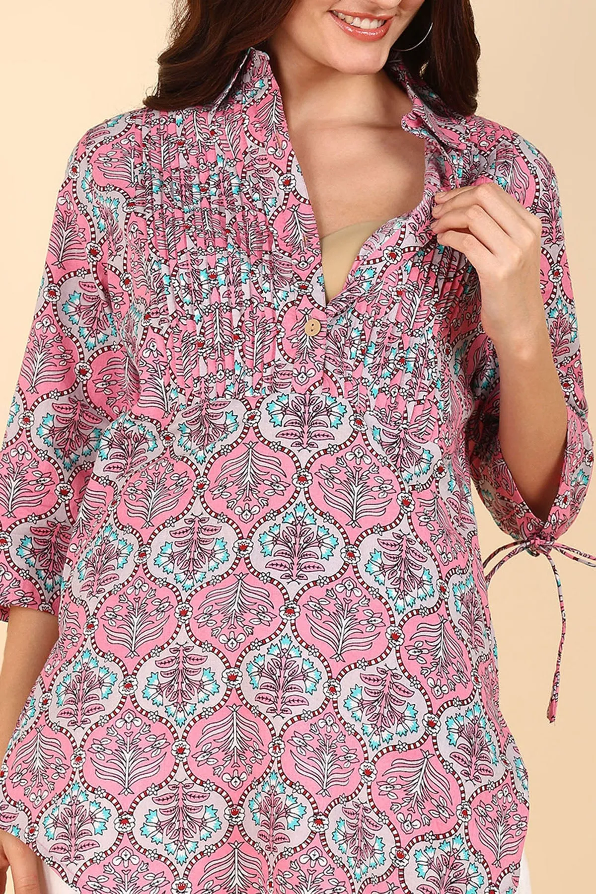 Pink Floral Printed 100% Soft Cotton Zipless Maternity Top