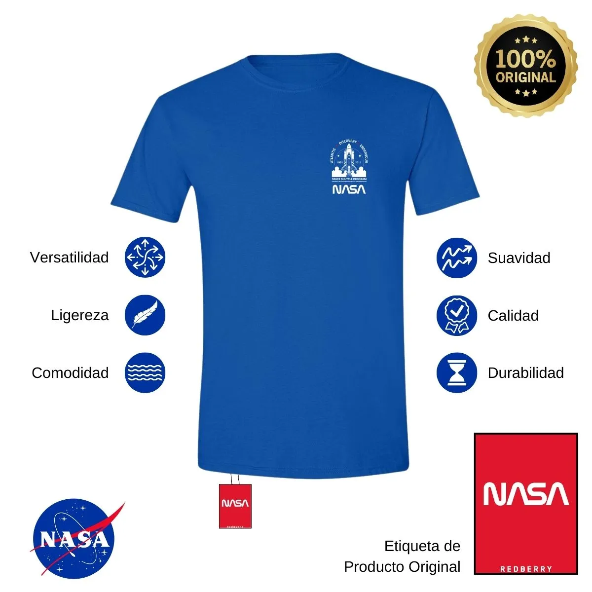 Playera Hombre Nasa Cohete Espacial Escudo