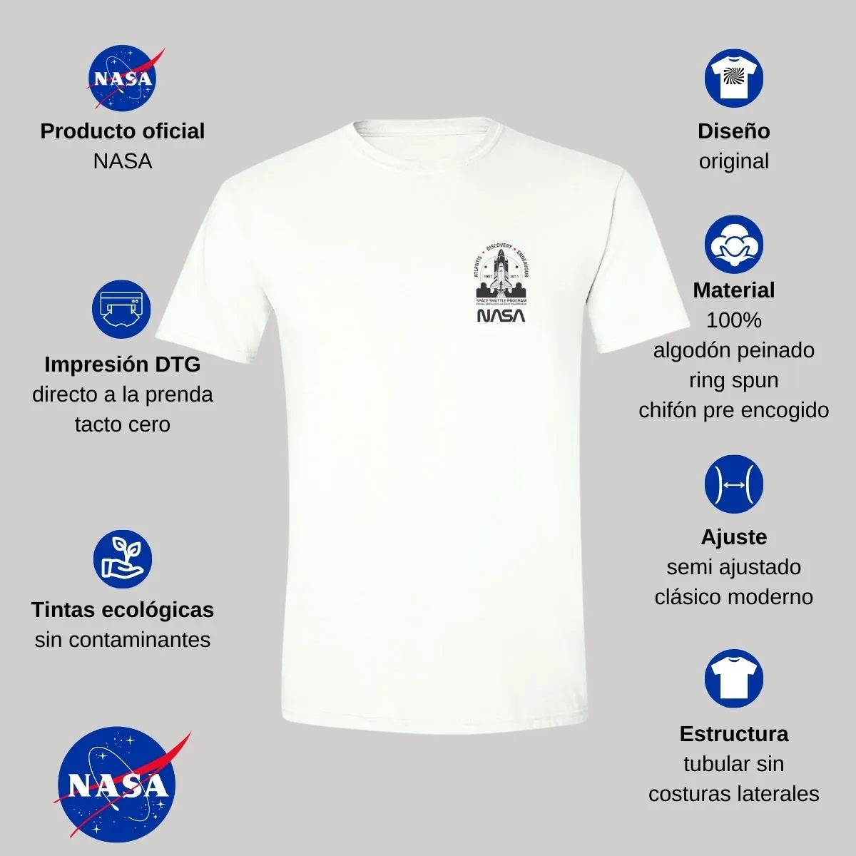 Playera Hombre Nasa Cohete Espacial Escudo