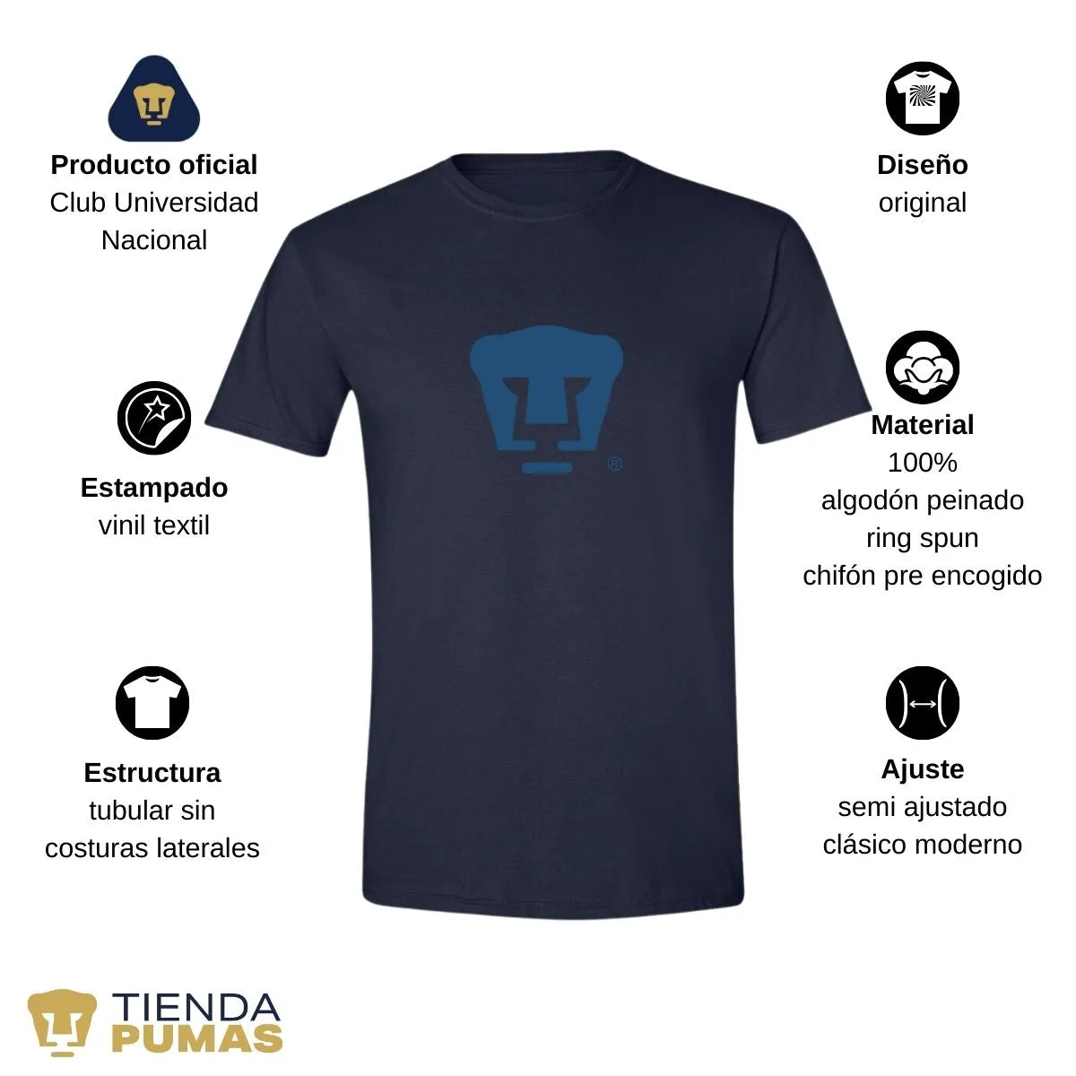 Playera Hombre Pumas UNAM Azul Logo Vinil