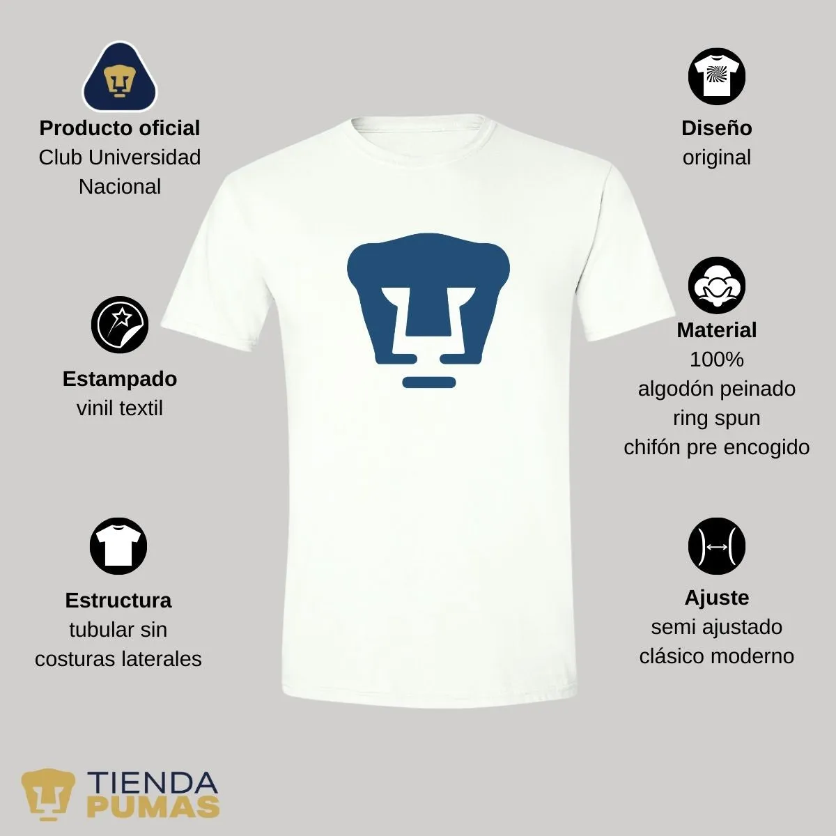 Playera Hombre Pumas UNAM Logo Azul Vinil