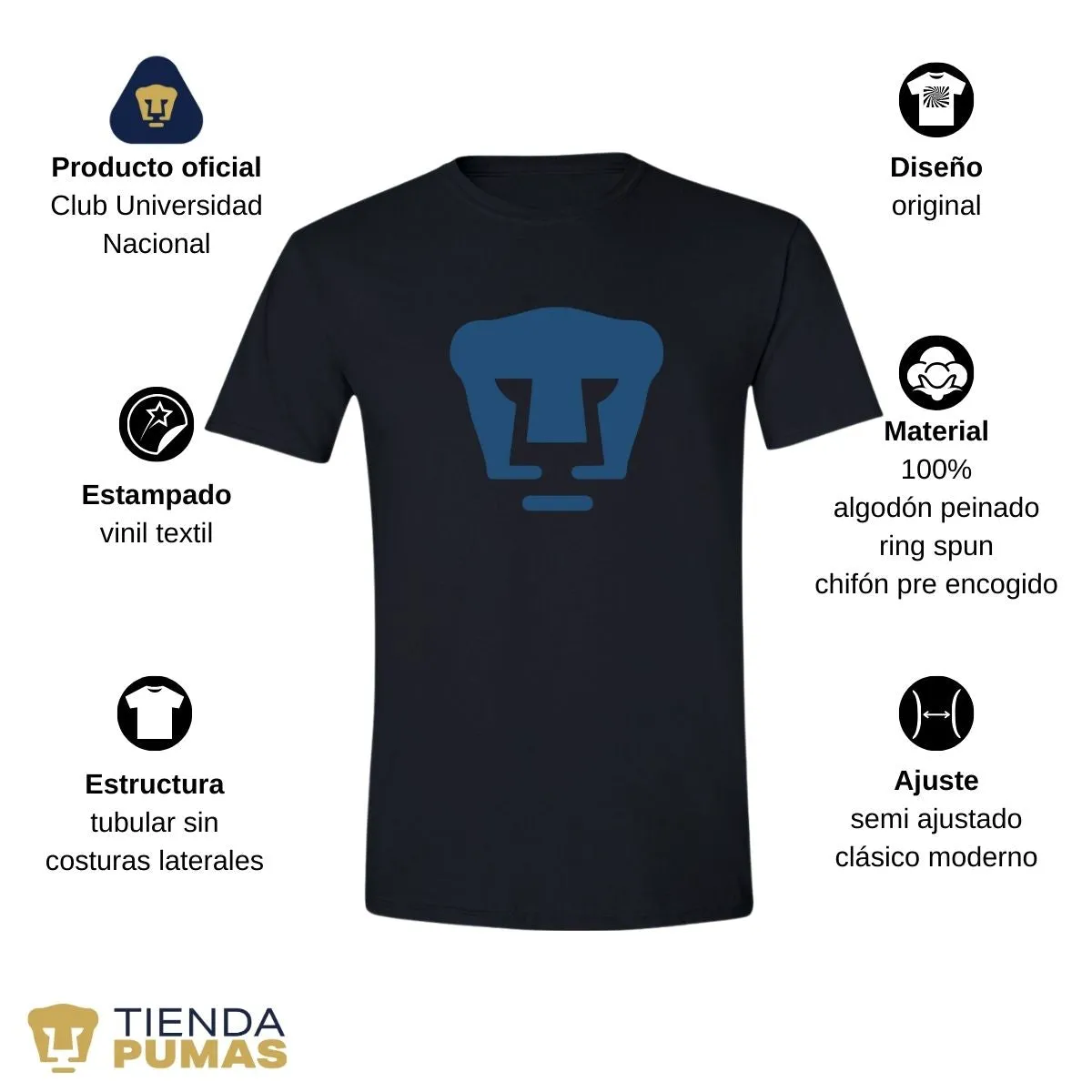 Playera Hombre Pumas UNAM Logo Azul Vinil