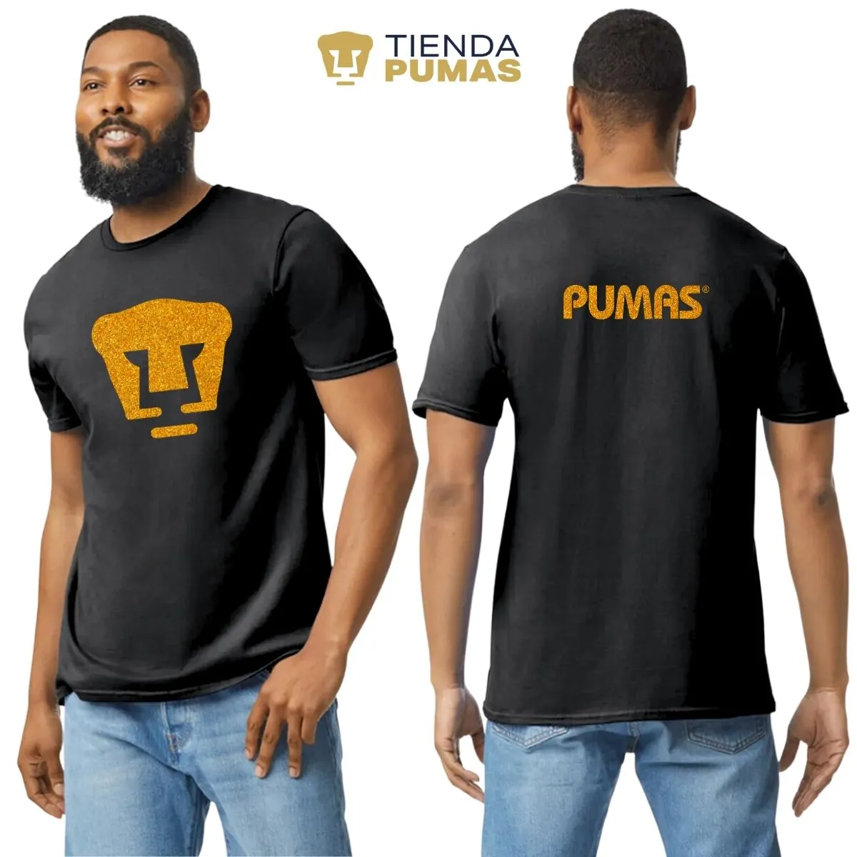 Playera Hombre Pumas UNAM Logo Dorado Glitter