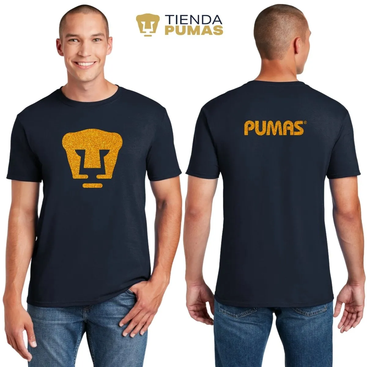 Playera Hombre Pumas UNAM Logo Dorado Glitter