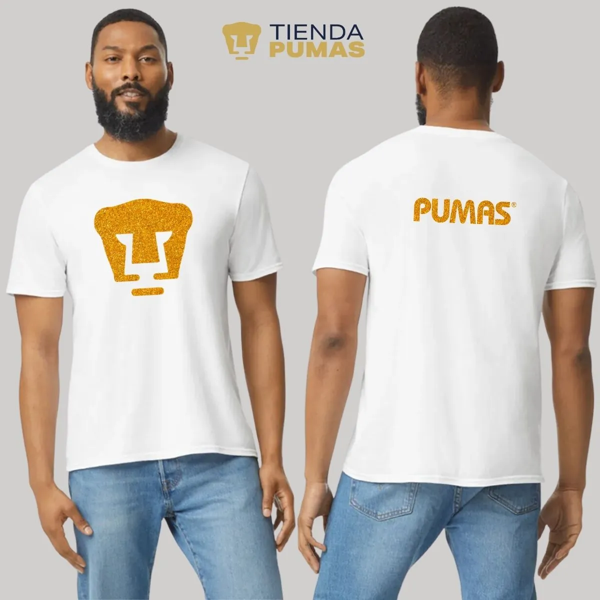 Playera Hombre Pumas UNAM Logo Dorado Glitter