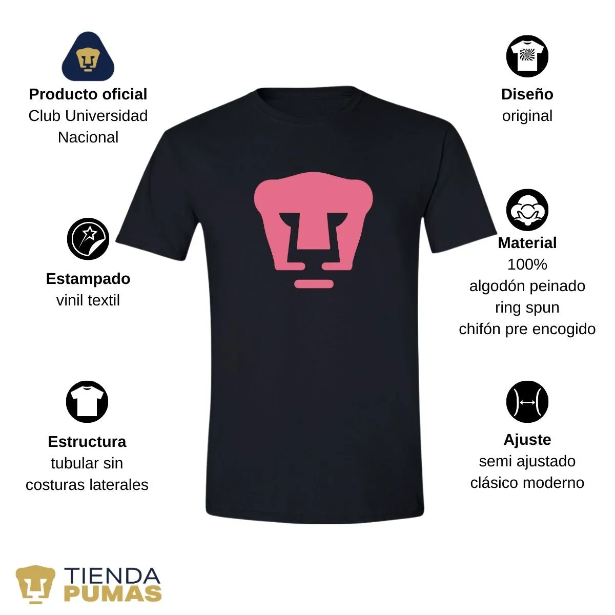 Playera Hombre Pumas UNAM Logo Rosa Vinil