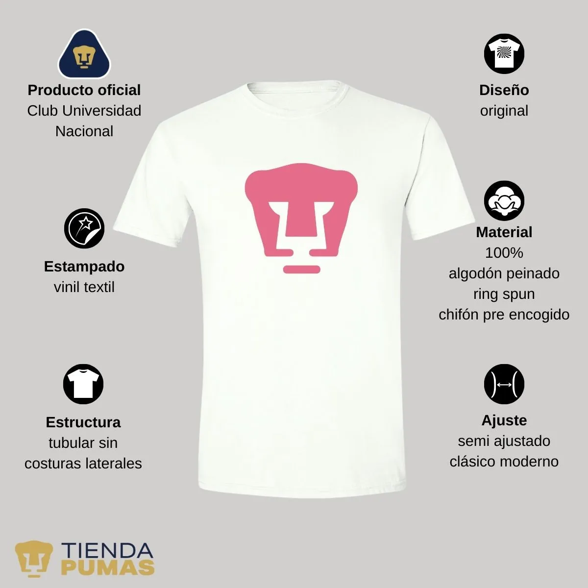 Playera Hombre Pumas UNAM Logo Rosa Vinil