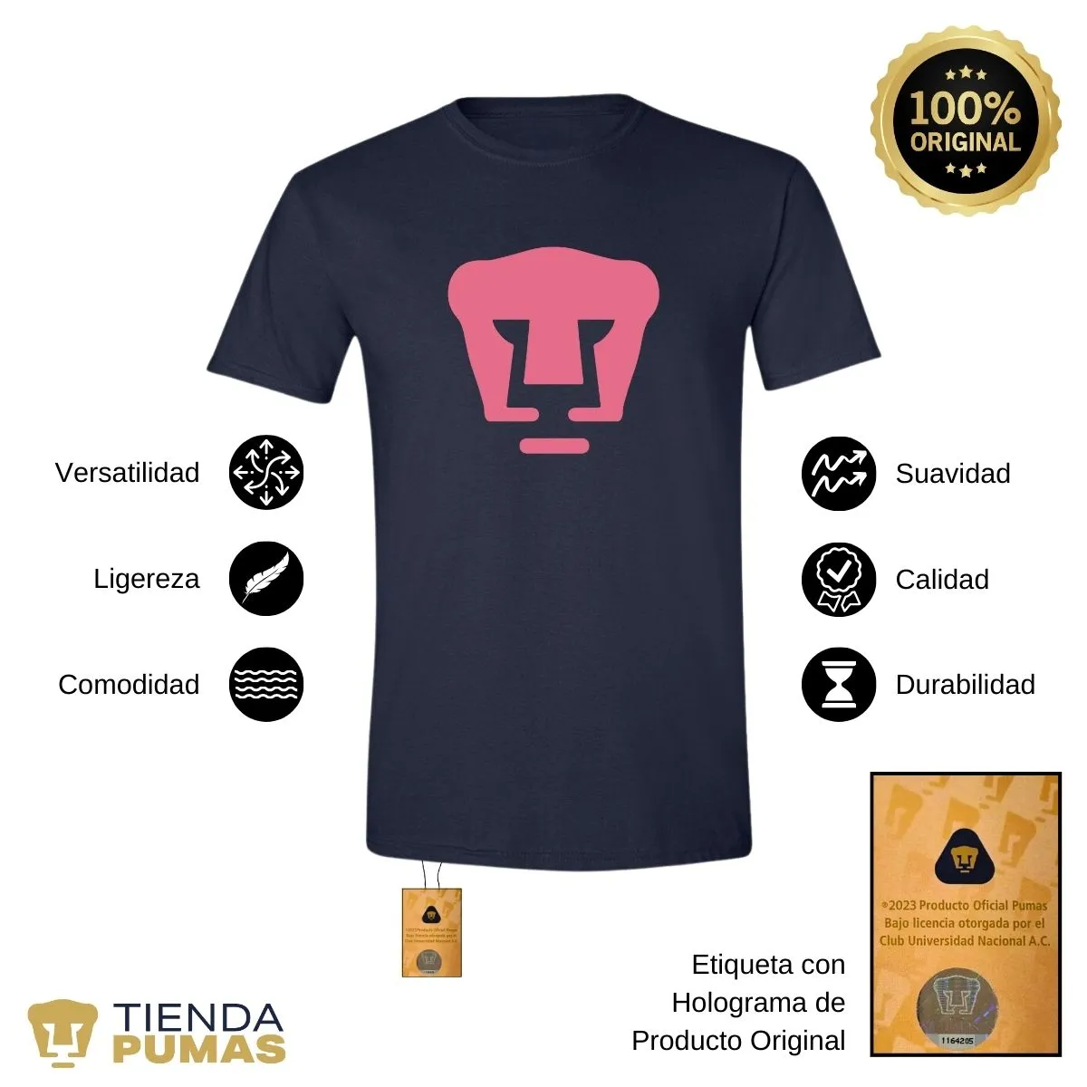 Playera Hombre Pumas UNAM Logo Rosa Vinil