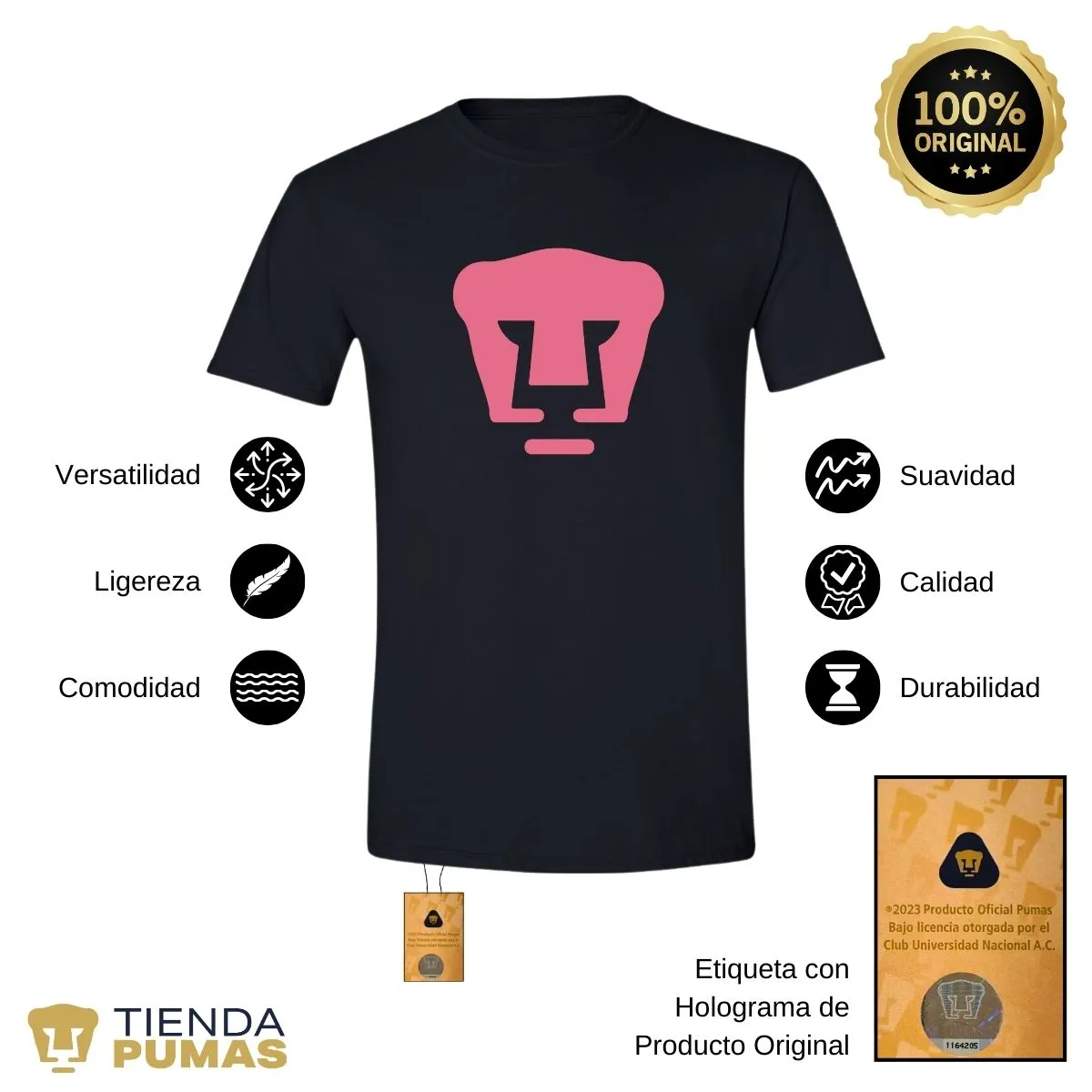 Playera Hombre Pumas UNAM Logo Rosa Vinil