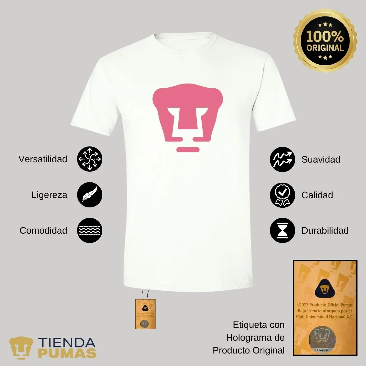 Playera Hombre Pumas UNAM Logo Rosa Vinil