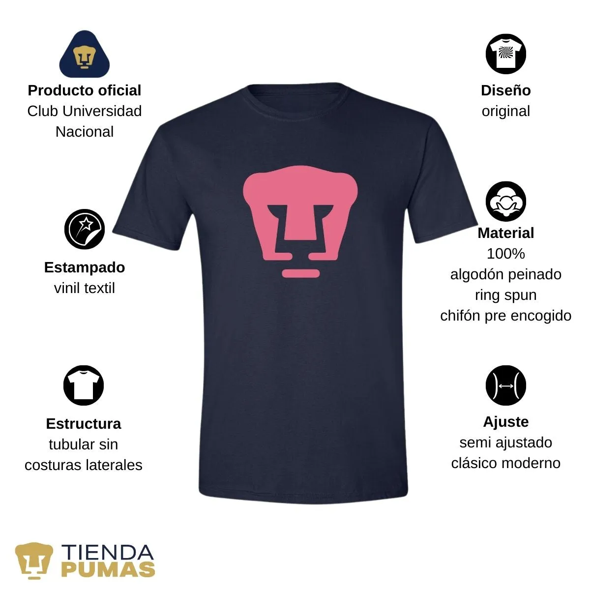 Playera Hombre Pumas UNAM Logo Rosa Vinil