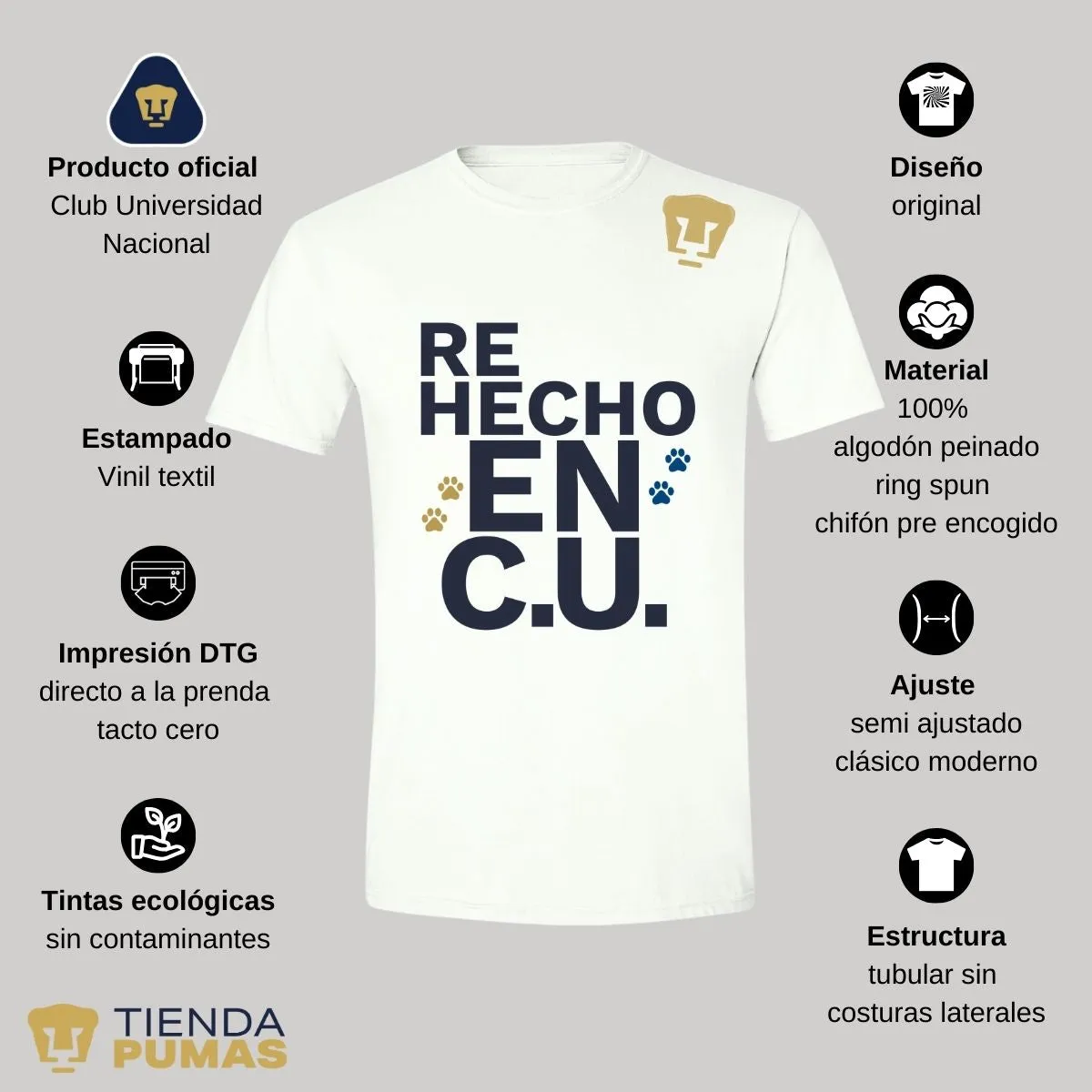 Playera Hombre Pumas UNAM Re Hecho en C.U.