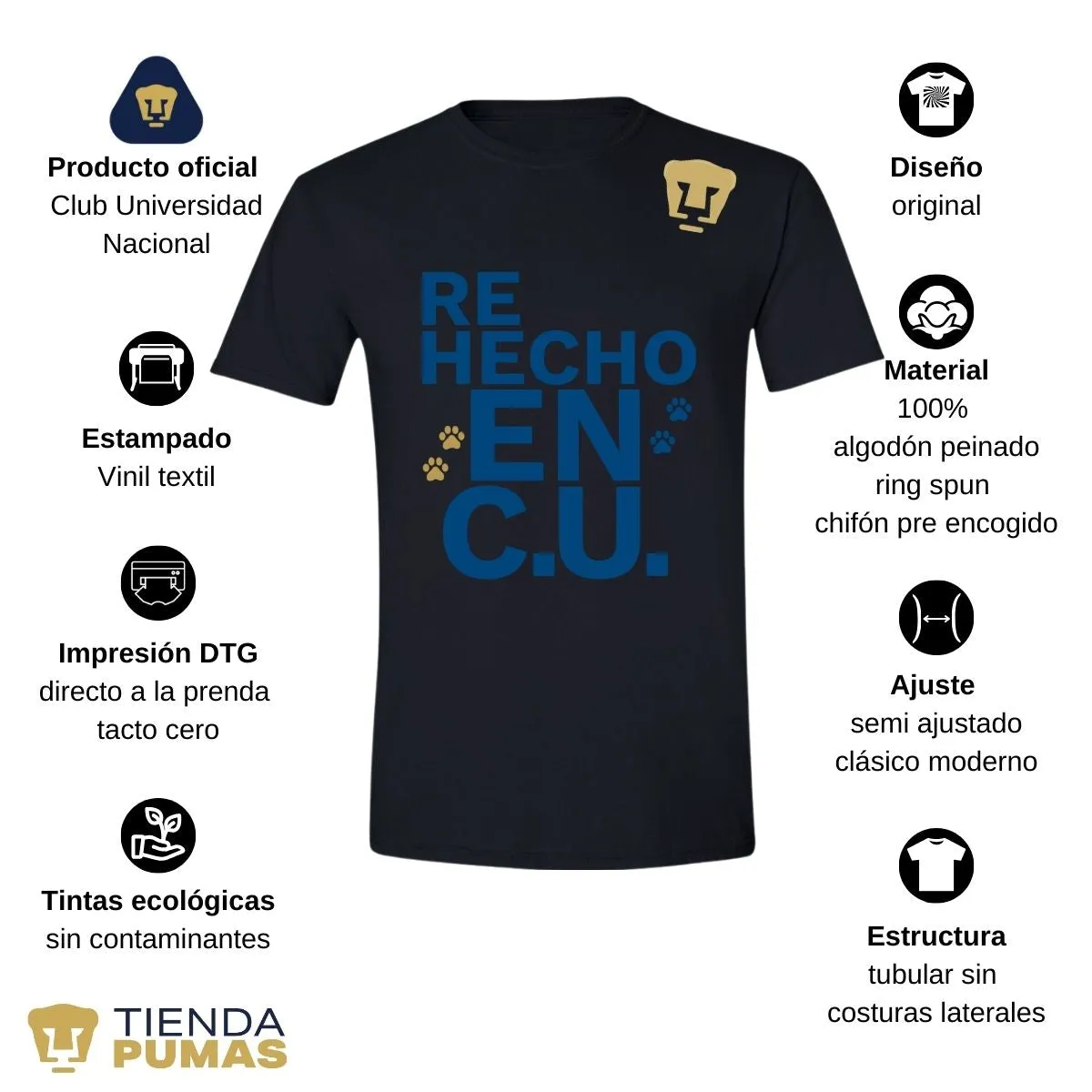 Playera Hombre Pumas UNAM Re Hecho en C.U.