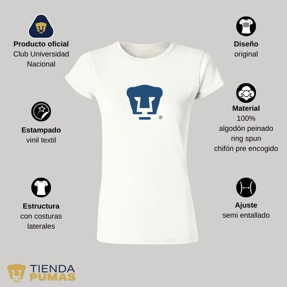 Playera Mujer Pumas UNAM Azul Logo Vinil