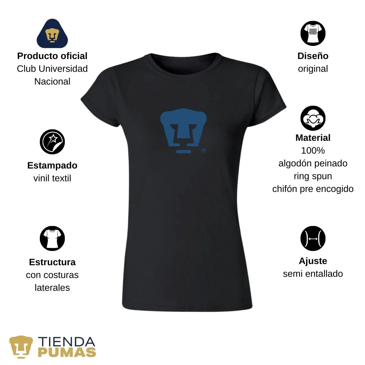 Playera Mujer Pumas UNAM Azul Logo Vinil