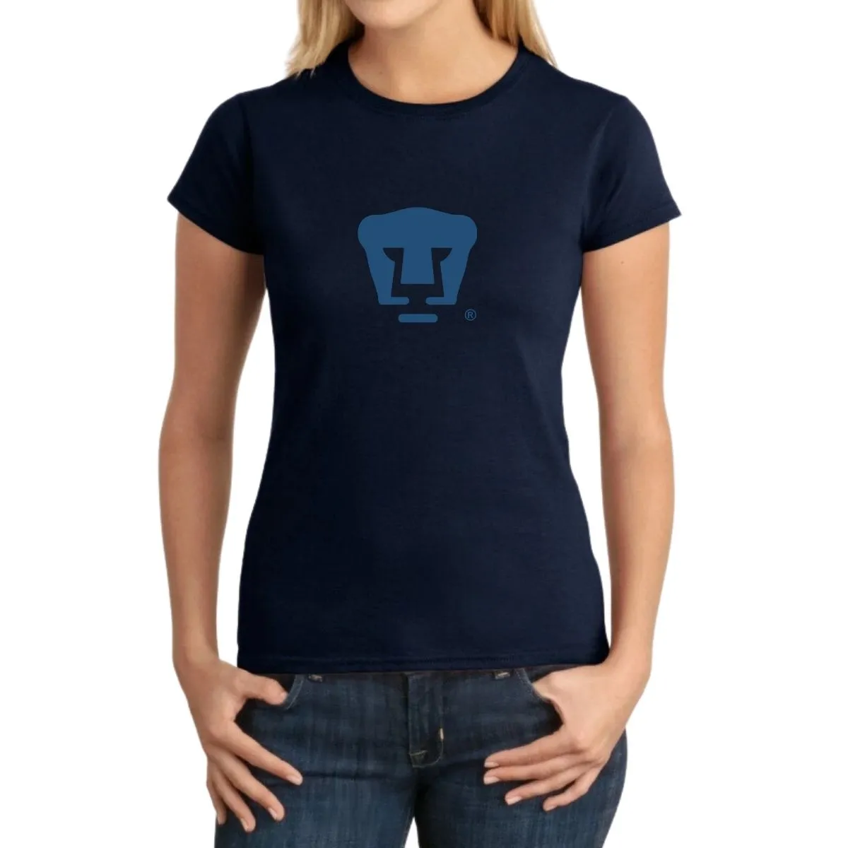 Playera Mujer Pumas UNAM Azul Logo Vinil