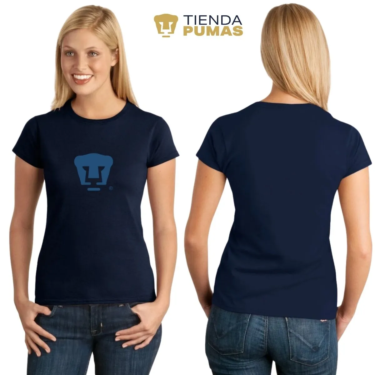 Playera Mujer Pumas UNAM Azul Logo Vinil