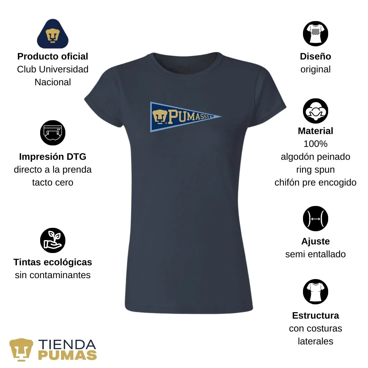 Playera Mujer Pumas UNAM Banderín