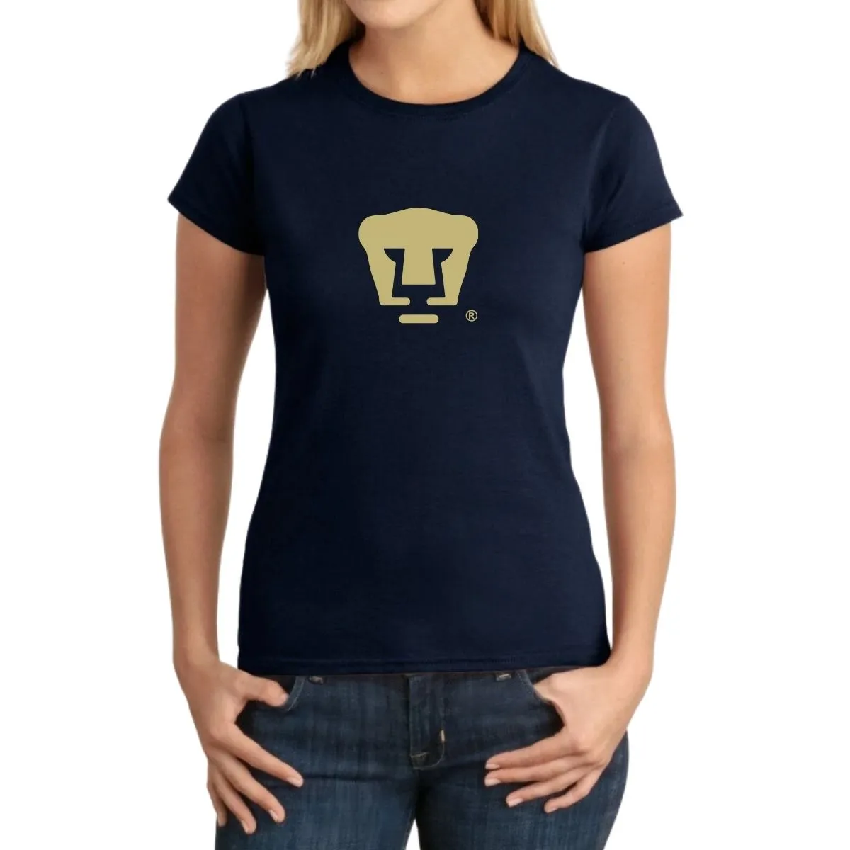 Playera Mujer Pumas UNAM Dorado Logo Vinil