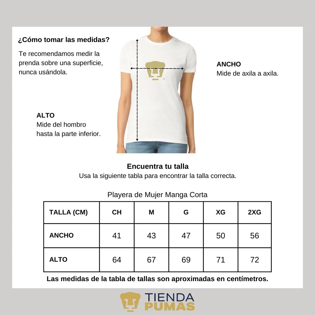 Playera Mujer Pumas UNAM Dorado Logo Vinil