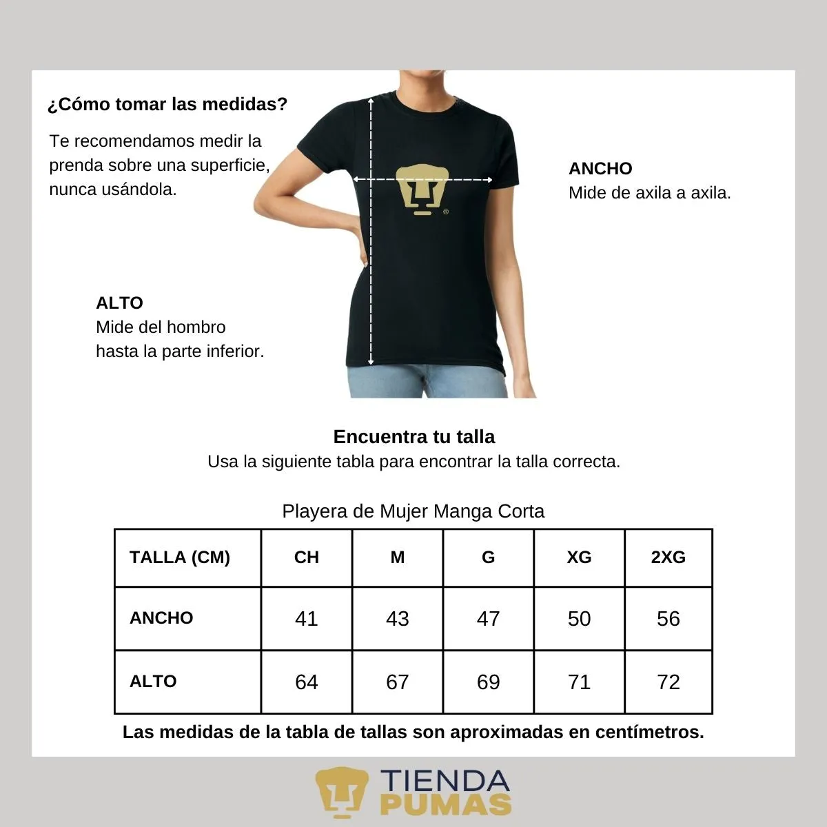 Playera Mujer Pumas UNAM Dorado Logo Vinil